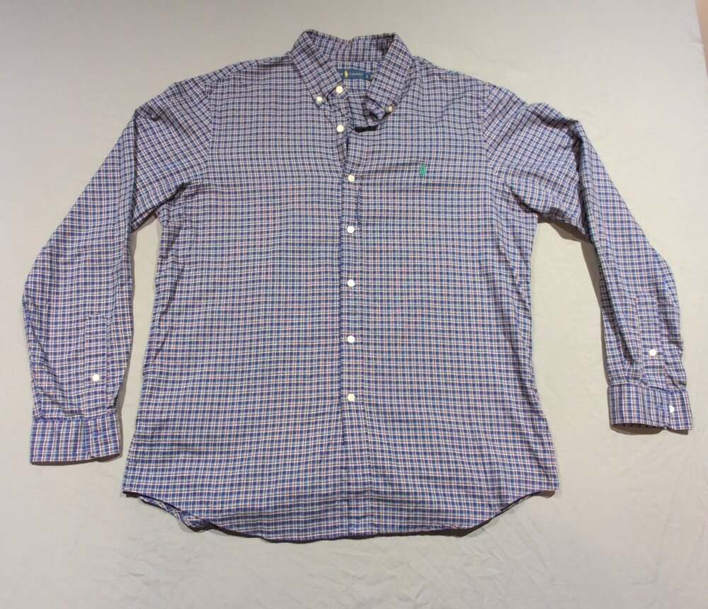 Ralph Lauren Men's Purple Blue Plaid Button Down Long Sleeve Shirt Size L
